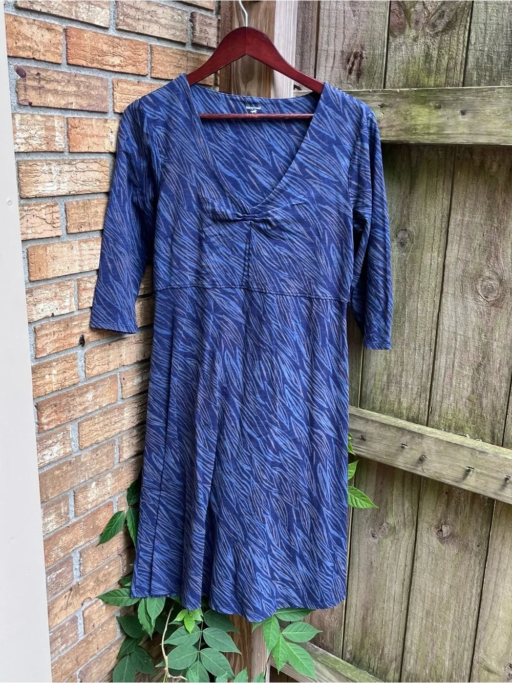 Horny Toad Rosalinda A Line Dress V Neck Blue Print Organic Cotton - Picture 1 of 3